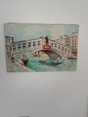 Vintage Original Painting Art 12”x8” Italy Venice Boats Canvas